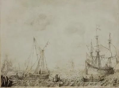 A Fluit And Other Vessels In A Light Breeze