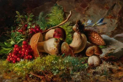A Forest Floor With Porcini Mushrooms