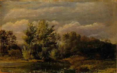 A Forest Lake Surrounded By Birches Study