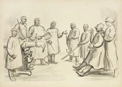 A Frightened Kaiser Wilhelm Ii Is Pushed Into An Operating Table By A Nurse Representing Civilization