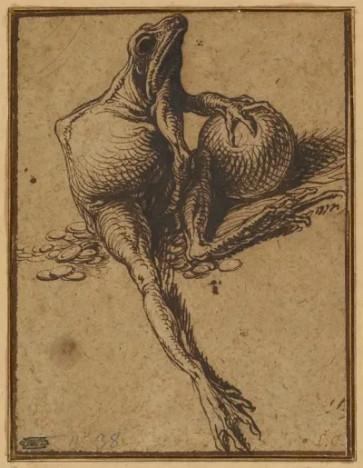 A Frog Sitting On Coins And Holding A Sphere Allegory Of Avarice