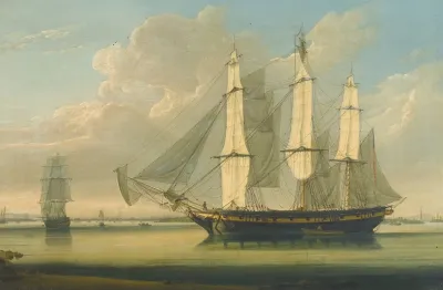A Fully Rigged Ship In The Thames Off Woolwich