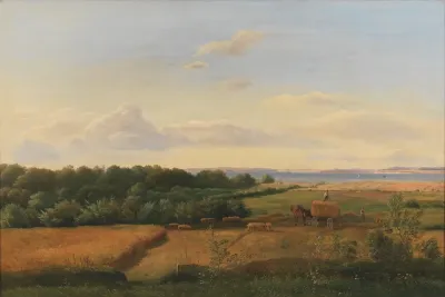 A Funen Landscape At Harvest Time With Wedellsborghoved In The Background