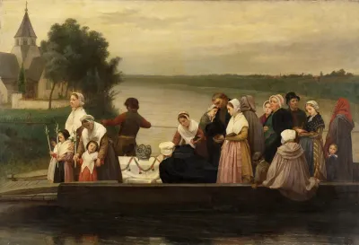 A Funeral Procession Crossing The River Lys At Afsnee