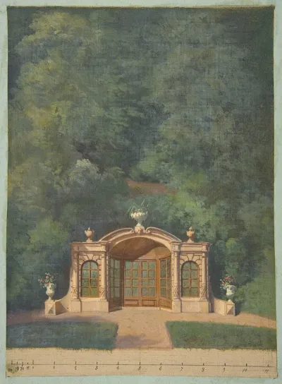 A Garden Pavilion In A Forested Landscape