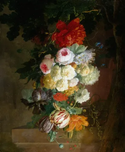 A Garland Of Flowers Hanging From A Bough