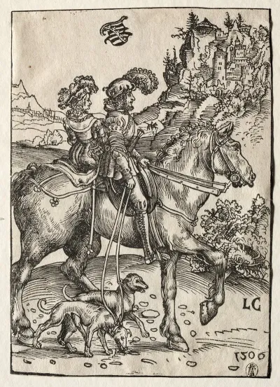 A Gentleman And A Lady Riding To The Chase