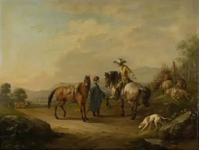 A Gentleman On Horseback With His Groom