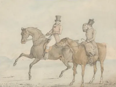 A Gentleman Riding With A Groom And Coversing