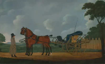 A Gentleman With His Pair Of Bays Harnessed To A Curricle