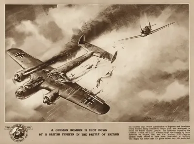 A German Bomber Is Shot Down By A British Fighter In The Battle Of Britain