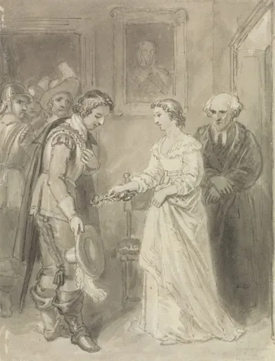 A Girl Giving A Key To A Cavalier