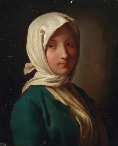 A Girl In A Blue Jacket And White Headscarf