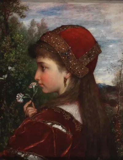A Girl In Profile With Carnations