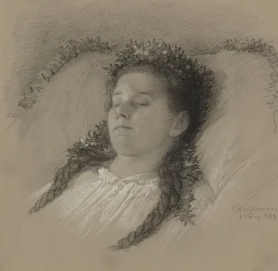 A Girl On Her Deathbed With A Crown Of Flowers
