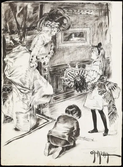 A Girl Shows Her Doll To A Woman While A Boy Plays With A Toy Train On The Floor