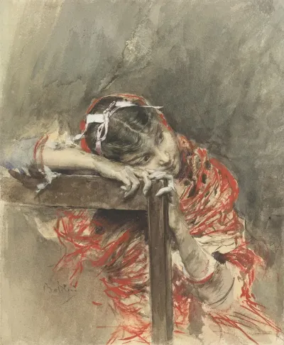 A Girl Wearing A Red Shawl