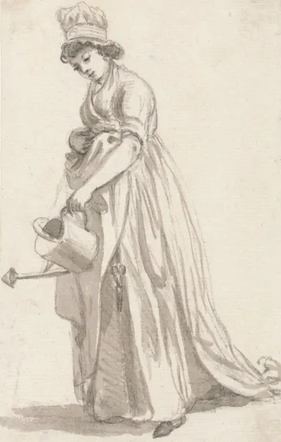 A Girl With A Watering Can Facing Left Sarah Hough Mrs T P Sandbys Nursery Maid