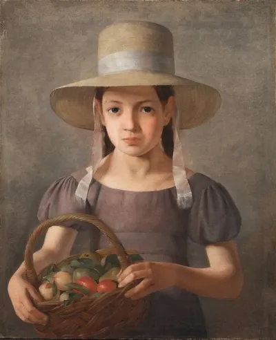 A Girl With Fruits In A Basket