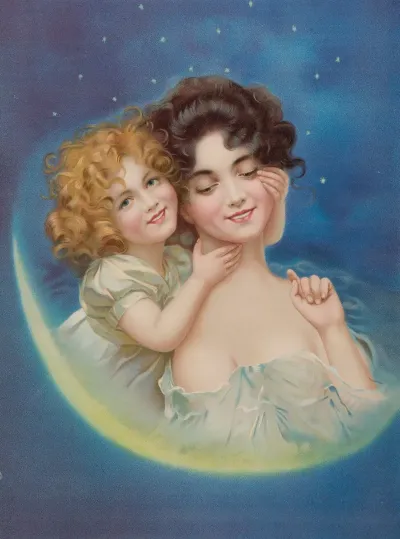 A Girl With Her Mother Against The Sky