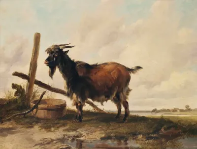A Goat In A Landscape Cattle Beyond