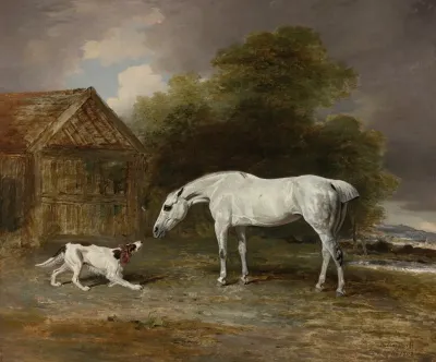 A Grey Hunter And A Spaniel