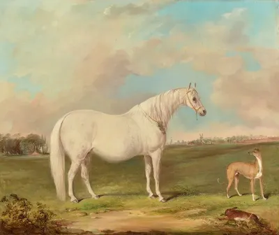 A Grey Mare A Lurcher And A Dead Hare In A Landscape