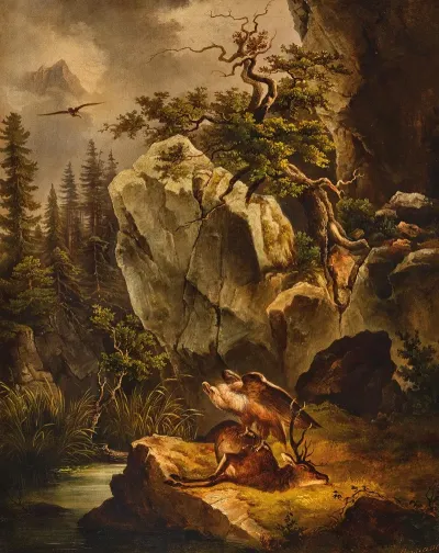 A Griffon Vulture With A Dead Deer