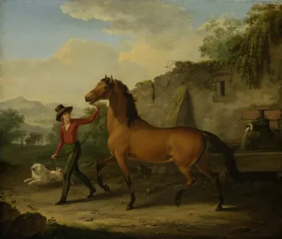 A Groom Leading A Stallion From The Drinking Trough