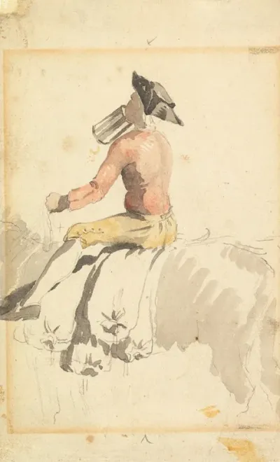 A Groom On Horseback Drinking
