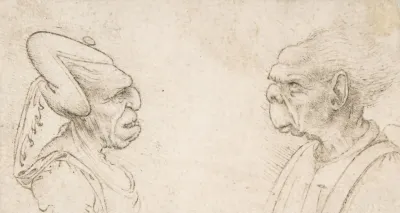 A Grotesque Couple Old Woman With An Elaborate Headdress And Old Man With Large Ears And Lacking A Chin