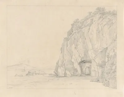 A Grotto Near Sorrento With A Distant View Of The Vesuvius