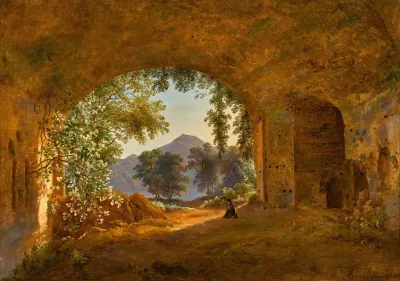 A Grotto With Castel Gandolfo Beyond
