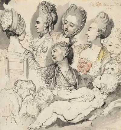 A Group Of Elegantly Coiffured Ladies Cupid A Dog And An Old Man In The Foreground