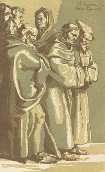 A Group Of Monks And A Woman