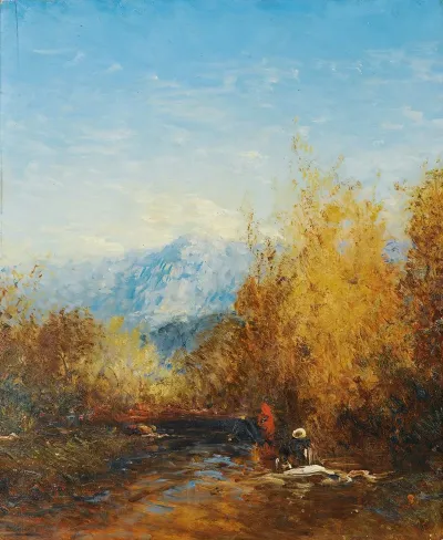 A Group Of People In A Moutain Landscape