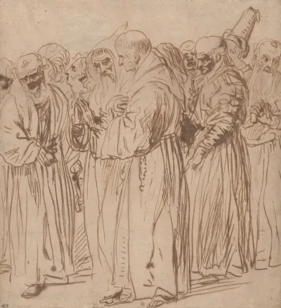A Group Of Standing Monks And Other Figures