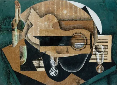 A Guitar Glasses And A Bottle