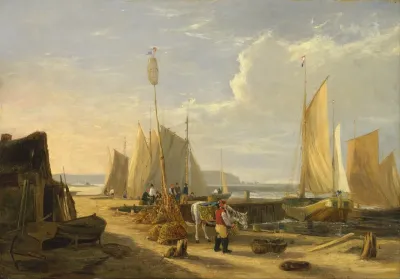 A Harbor Scene In The Isle Of Wight Looking Towards The Needles