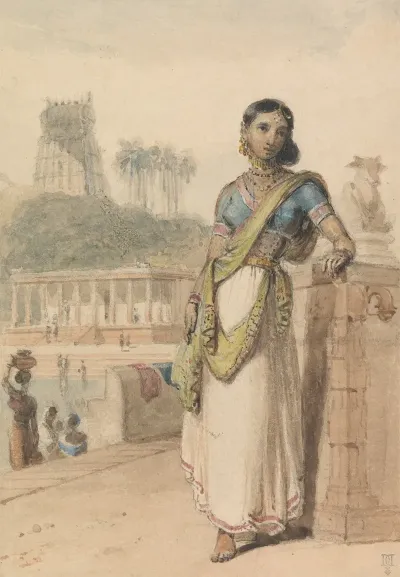 A High Caste Woman Standing By A Wall