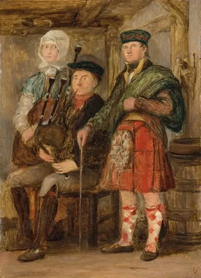 A Highland Interior With A Bagpipe Player