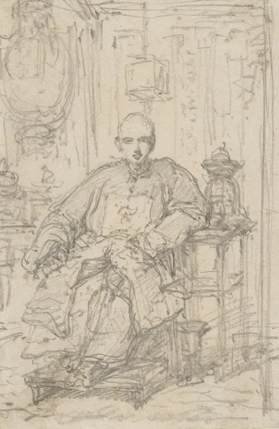 A Hong Merchant Seated In An Interior
