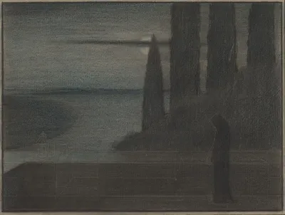 A Hooded Figure In A Landscape