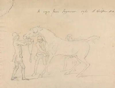 A Horse And Three Groomers