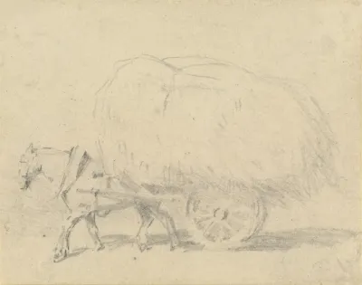 A Horse Pulling A Load Of Hay