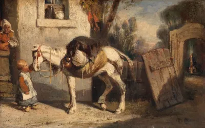 A Horse With Child Holding Reins