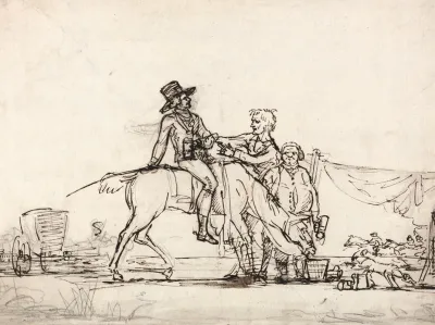 A Horseman And Other Figures At A Race Course