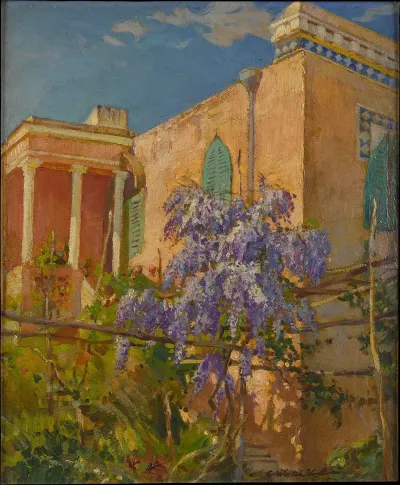 A House With Flowering Trees Along The Amalfi Coast Of Italy