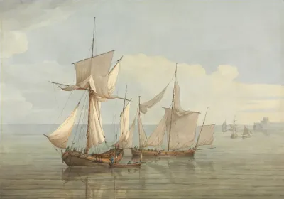 A Hoy And A Lugger With Other Shipping On A Calm Sea