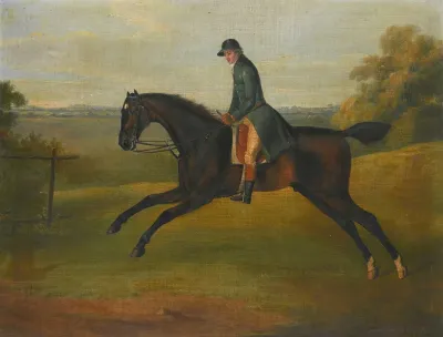 A Hunter Being Excercised By A Groom